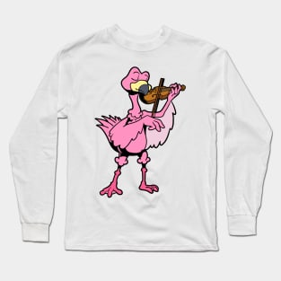 Cartoon flamingo playing the violin Long Sleeve T-Shirt